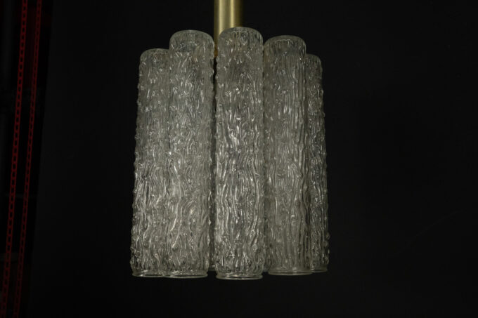 Pair of murano glass and brass chandeliers in the style of Toni Zuccheri. Italy 1970s