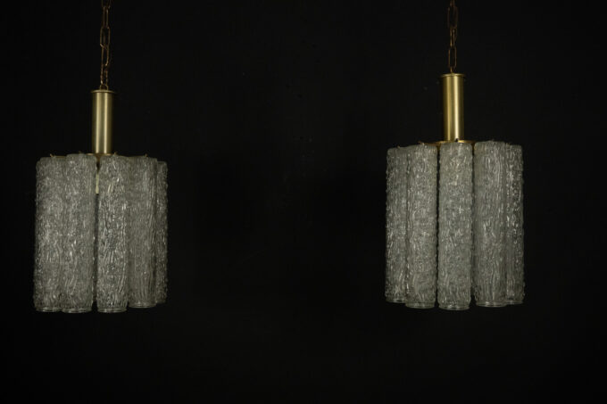 Pair of murano glass and brass chandeliers in the style of Toni Zuccheri. Italy 1970s