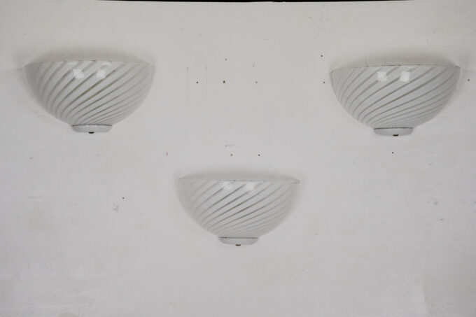 Italian Set of three striped Murano glass sconces in Venini style. Italy 1970s