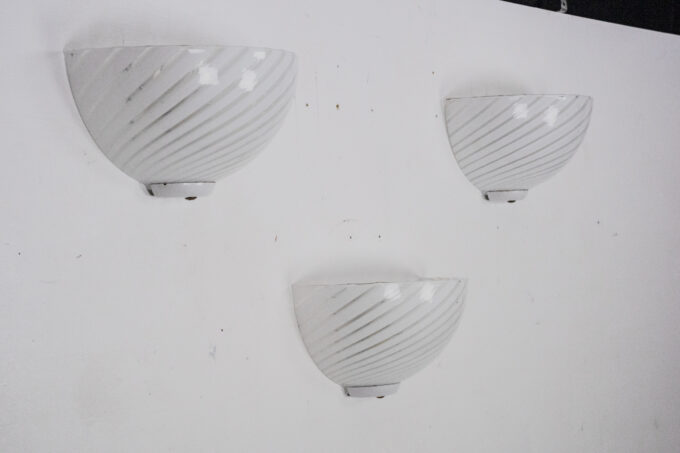 Italian Set of three striped Murano glass sconces in Venini style. Italy 1970s