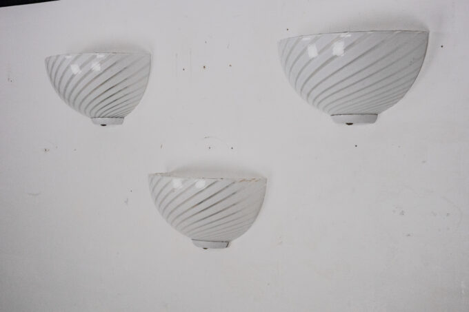 Italian Set of three striped Murano glass sconces in Venini style. Italy 1970s