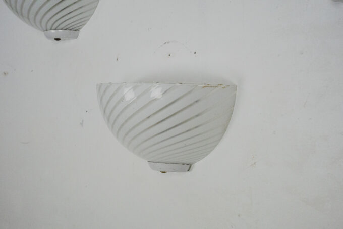 Italian Set of three striped Murano glass sconces in Venini style. Italy 1970s