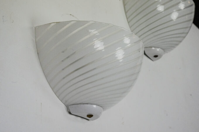Italian Set of three striped Murano glass sconces in Venini style. Italy 1970s
