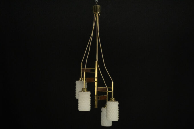 Mid-Century Modern Brass & Glass Chandelier in Stilnovo style, Italy 1950s
