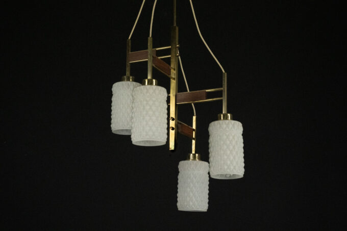 Mid-Century Modern Brass & Glass Chandelier in Stilnovo style, Italy 1950s