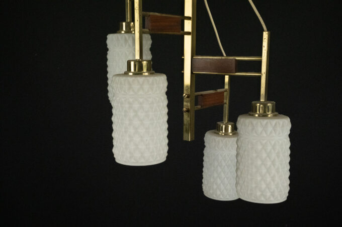 Mid-Century Modern Brass & Glass Chandelier in Stilnovo style, Italy 1950s