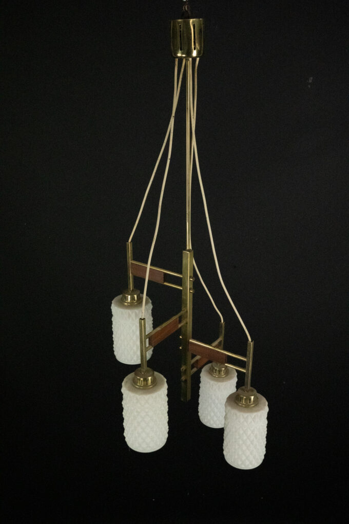 Mid-Century Modern Brass & Glass Chandelier in Stilnovo style, Italy 1950s
