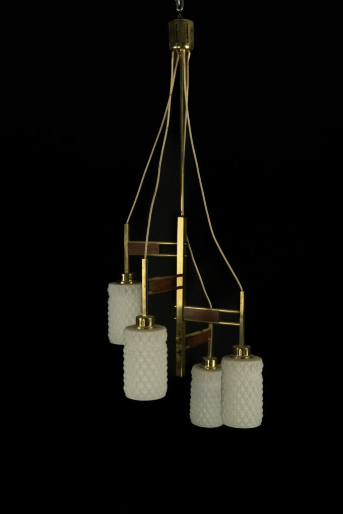 Mid-Century Modern Brass & Glass Chandelier in Stilnovo style, Italy 1950s