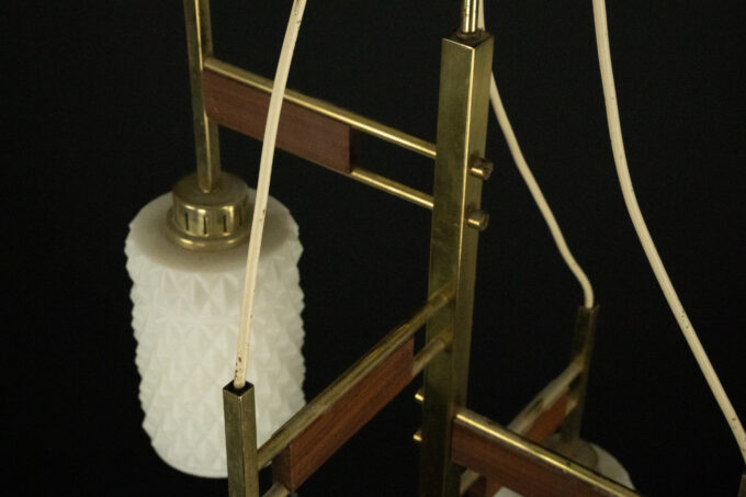 Mid-Century Modern Brass & Glass Chandelier in Stilnovo style, Italy 1950s