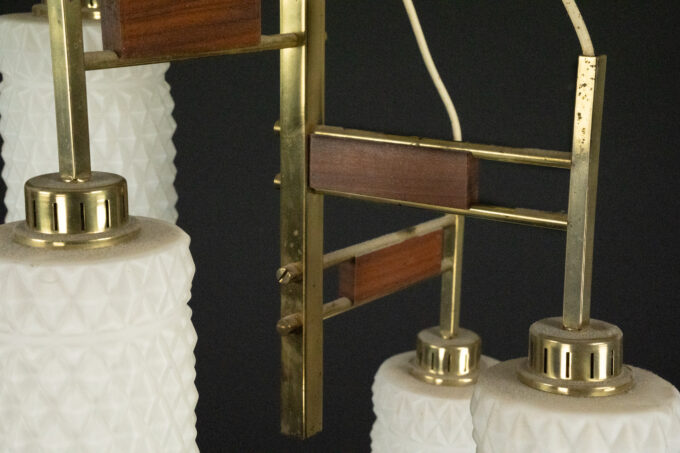 Mid-Century Modern Brass & Glass Chandelier in Stilnovo style, Italy 1950s