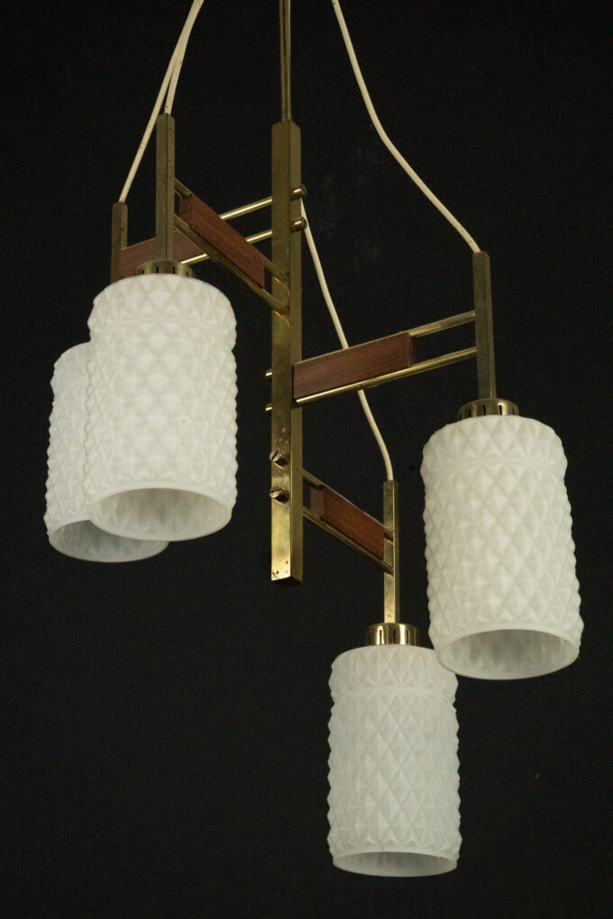 Mid-Century Modern Brass & Glass Chandelier in Stilnovo style, Italy 1950s