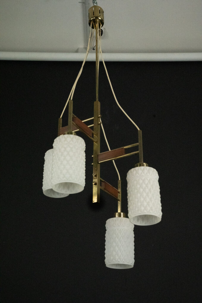Mid-Century Modern Brass & Glass Chandelier in Stilnovo style, Italy 1950s