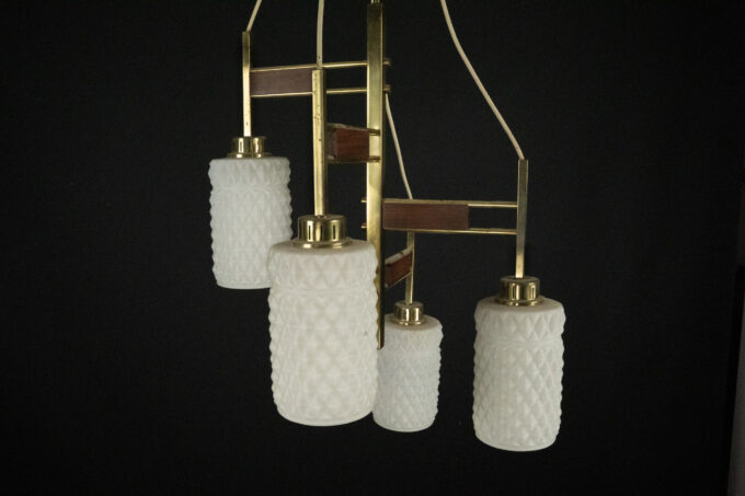 Mid-Century Modern Brass & Glass Chandelier in Stilnovo style, Italy 1950s