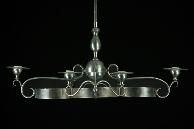 Art Deco Italian Chandelier in Nickel Brass and Frosted Glass, 1930s