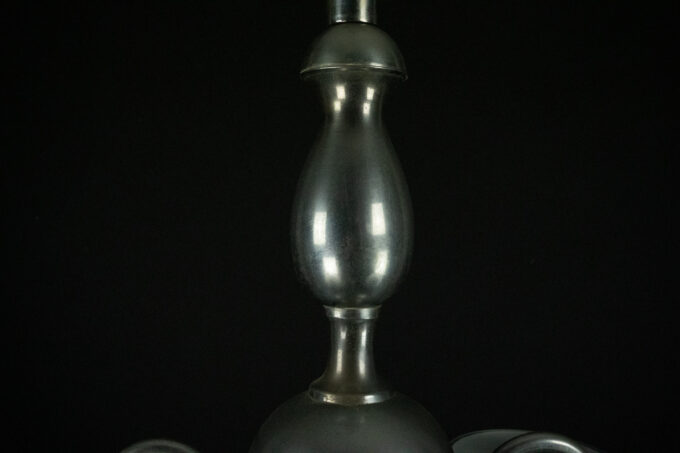 Art Deco Italian Chandelier in Nickel Brass and Frosted Glass, 1930s
