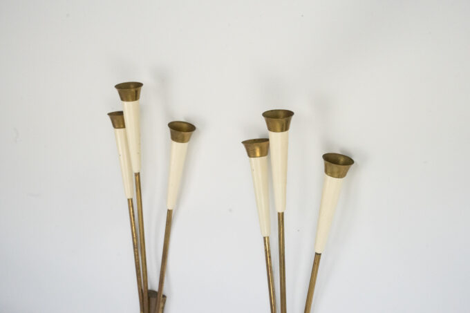 Mid-Century pair of large brass sconces attributable to Stilnovo. Italy 1950s