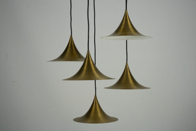 Fog & Morup, Midcentury Brass Pendant with Five Pendant Drops. Danmark, 1960s