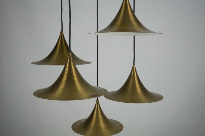 Fog & Morup, Midcentury Brass Pendant with Five Pendant Drops. Danmark, 1960s