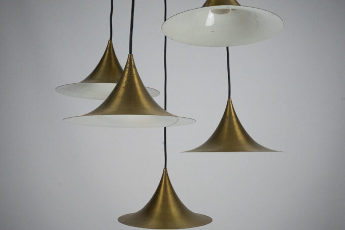 Fog & Morup, Midcentury Brass Pendant with Five Pendant Drops. Danmark, 1960s