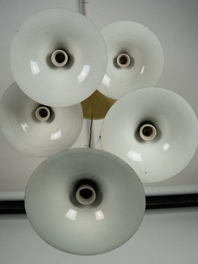 Fog & Morup, Midcentury Brass Pendant with Five Pendant Drops. Danmark, 1960s