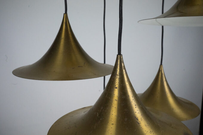 Fog & Morup, Midcentury Brass Pendant with Five Pendant Drops. Danmark, 1960s