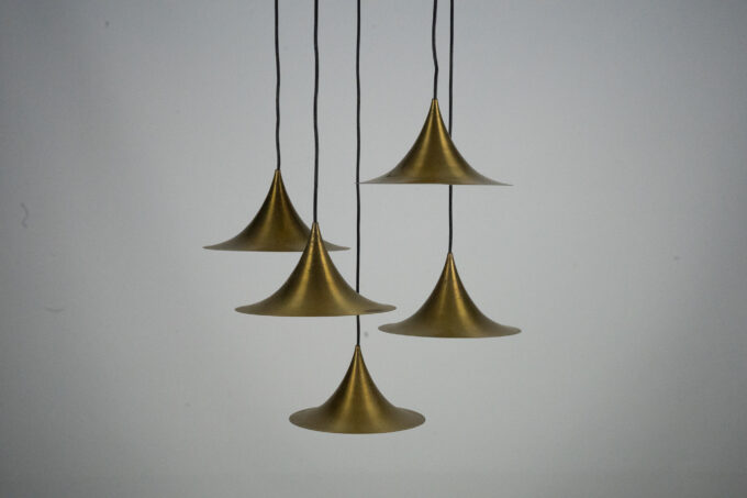 Fog & Morup, Midcentury Brass Pendant with Five Pendant Drops. Danmark, 1960s